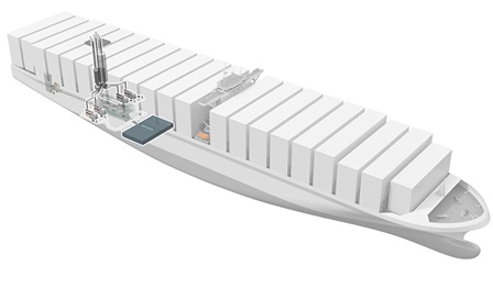 3D rendering Container ship W32 Methanol setup