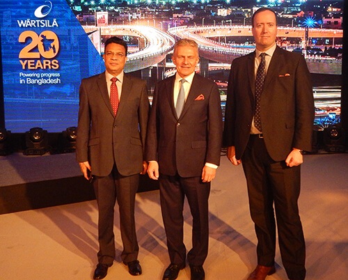 From left to right Jillur Rahim, Managing Director, Wärtsilä Bangladesh, Jaakko Eskola, President and CEO of Wärtsilä Corporation and Javier Cavada Camino, President of Energy Solutions at Wärtsilä Corporation.