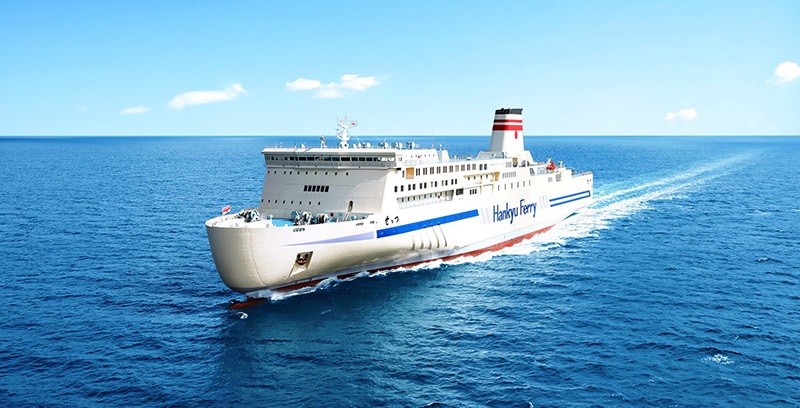 Hankyu Ferry’s latest vessel, the ‘Settsu’ is powered by the uniquely efficient Wärtsilä 31 engine, and has the Wärtsilä hybrid scrubber system for environmental compliance. Copyright: Mitsubishi Shipbuilding yard