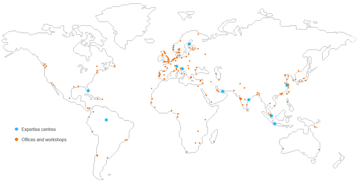 Wärtsilä Expertise Centres global footprint map