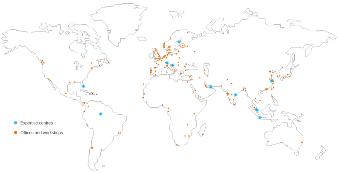 Wärtsilä Expertise Centres global footprint map