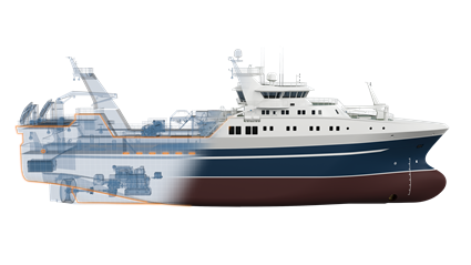 The propulsion system of the new stern trawler is based upon the Wärtsilä 31 engine.