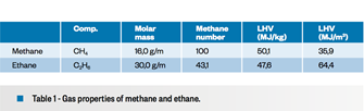 Table 1 - Gas properties of methane and ethane.