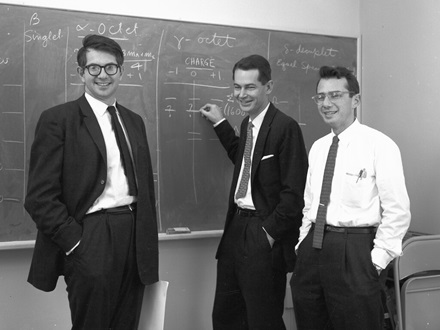 New evidence for the eight-fold way theory of strong interaction From left to right: Sheldon Glashow, George Kalbfleisch, and Arthur Rosenfeld.