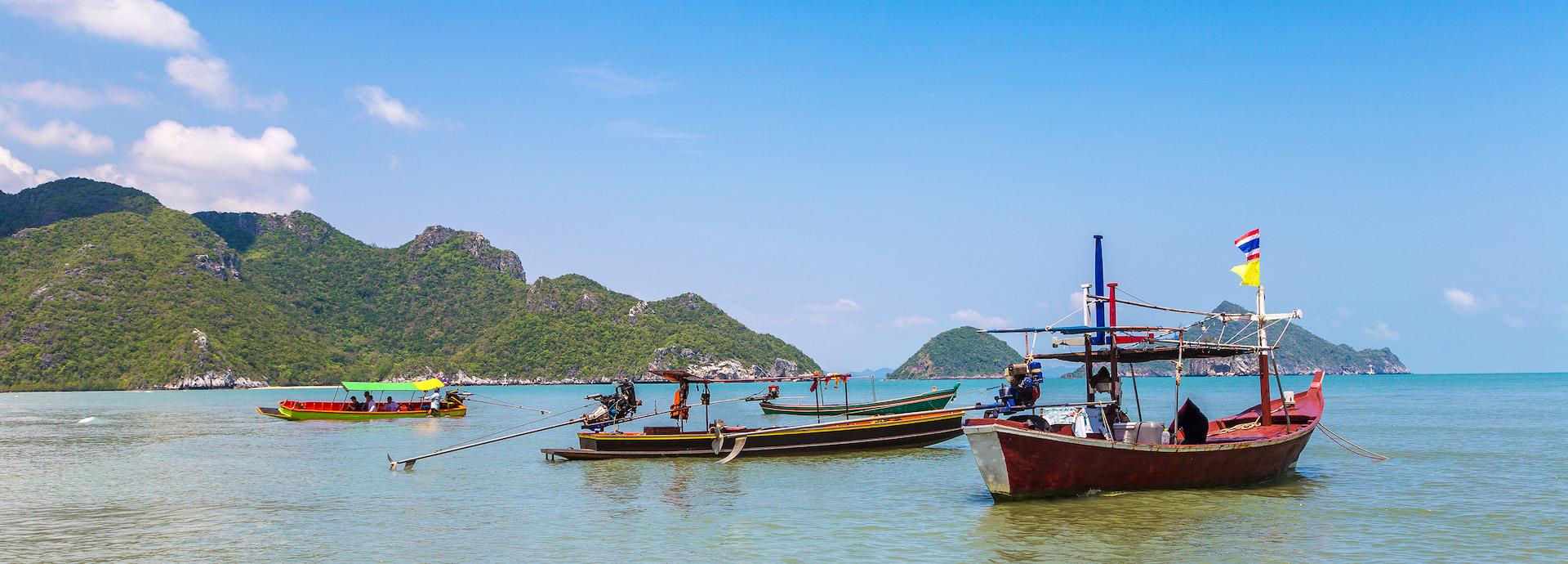 Traditional fishing boats off the coast of Thailand