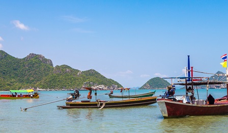 Traditional fishing boats off the coast of Thailand