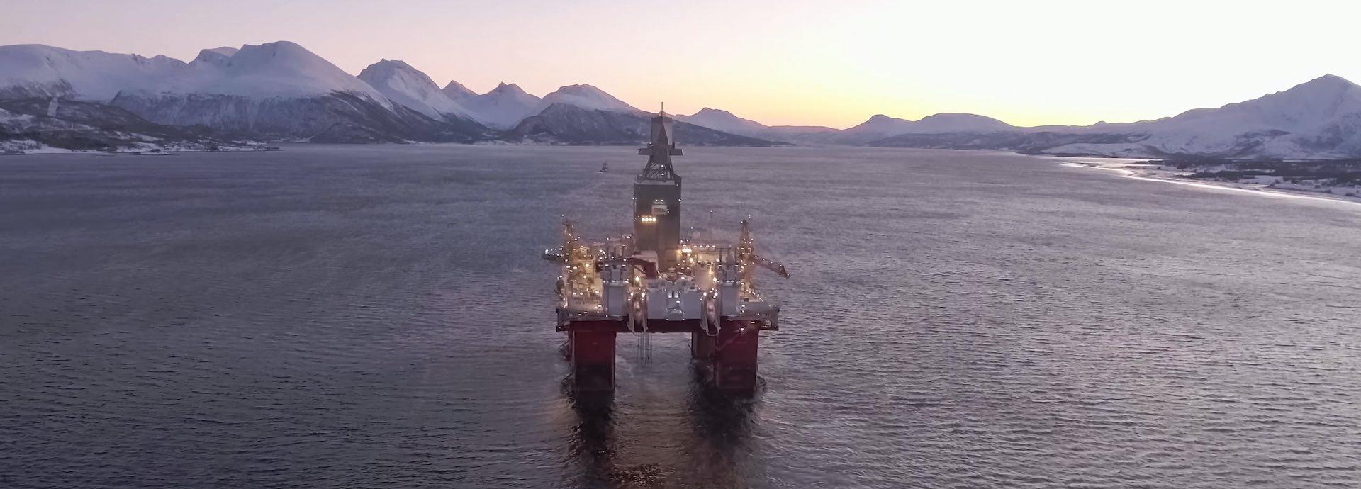 Offshore drilling rig winter scene