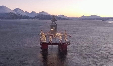 Offshore drilling rig winter scene