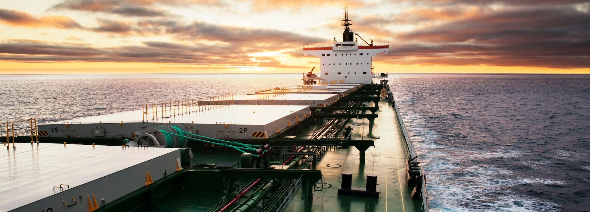 Cargo ship at sea, view from bridge