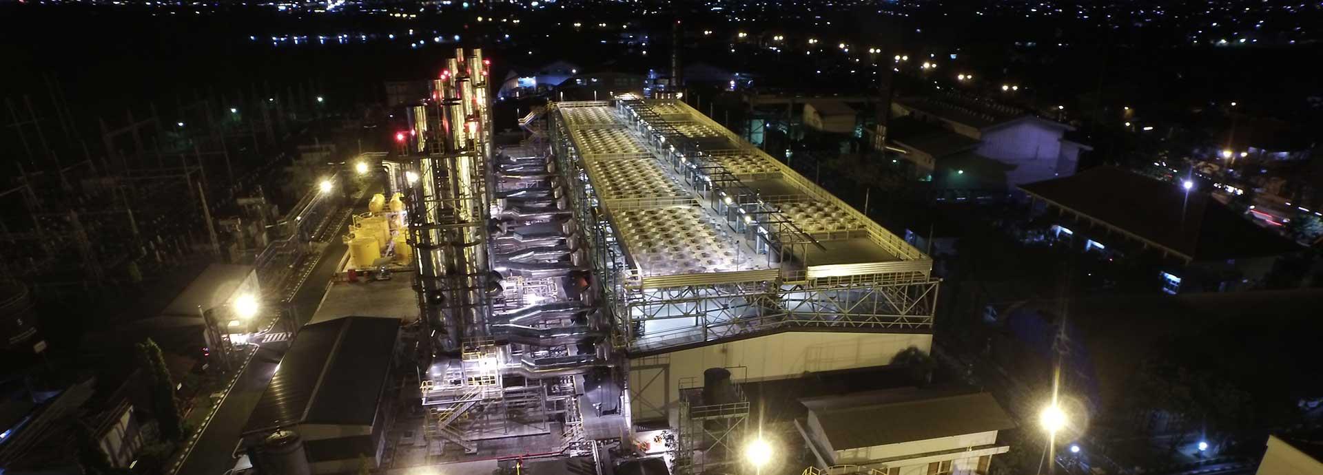 Aerial night view of PLN Pesanggaran power plant, Bali 