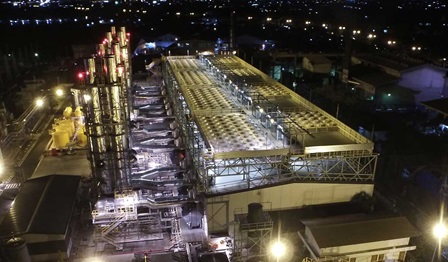 Aerial night view of PLN Pesanggaran power plant, Bali 